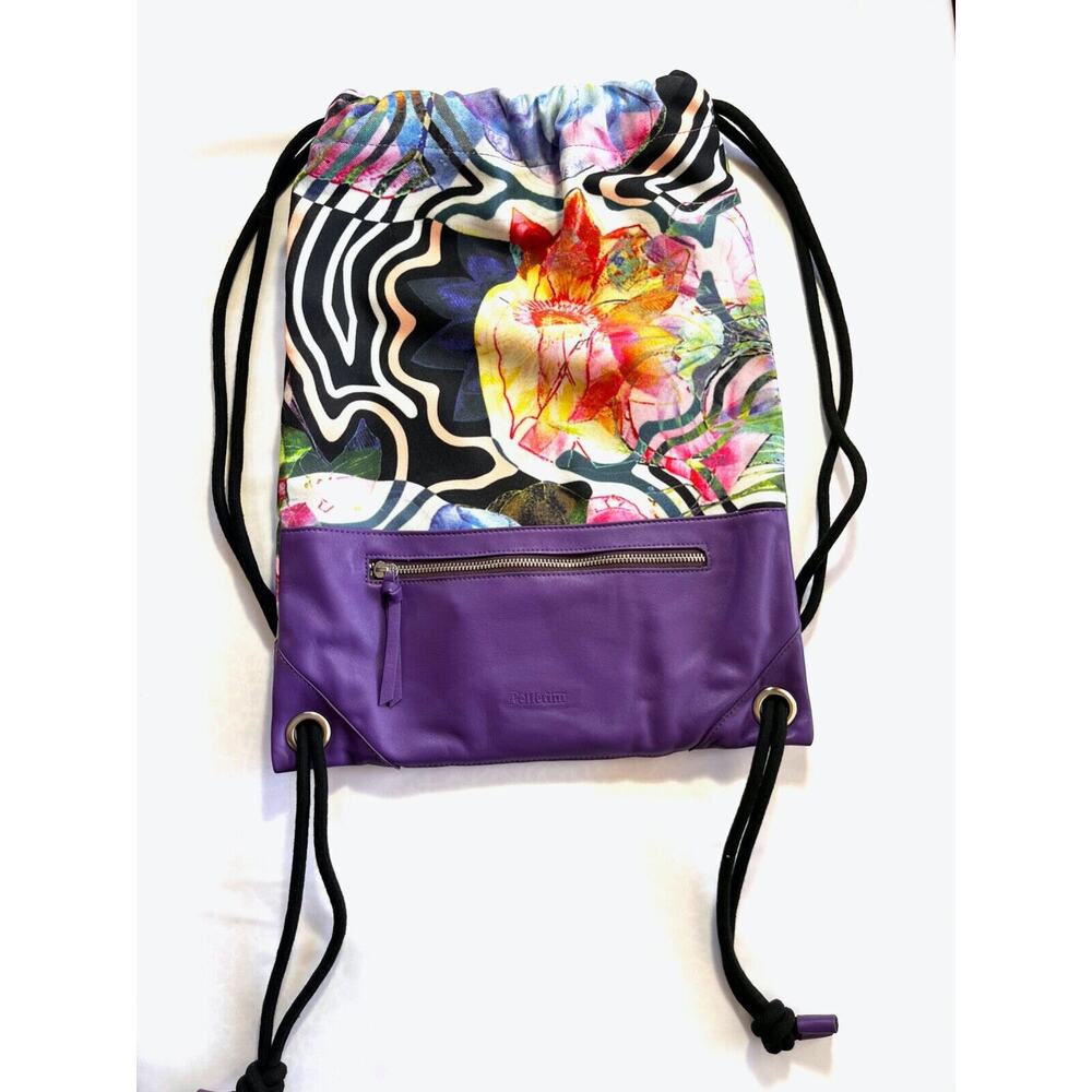 Pelletini Purple /Multi color Drawstring Backpack/Purse Chery Blossom Collection